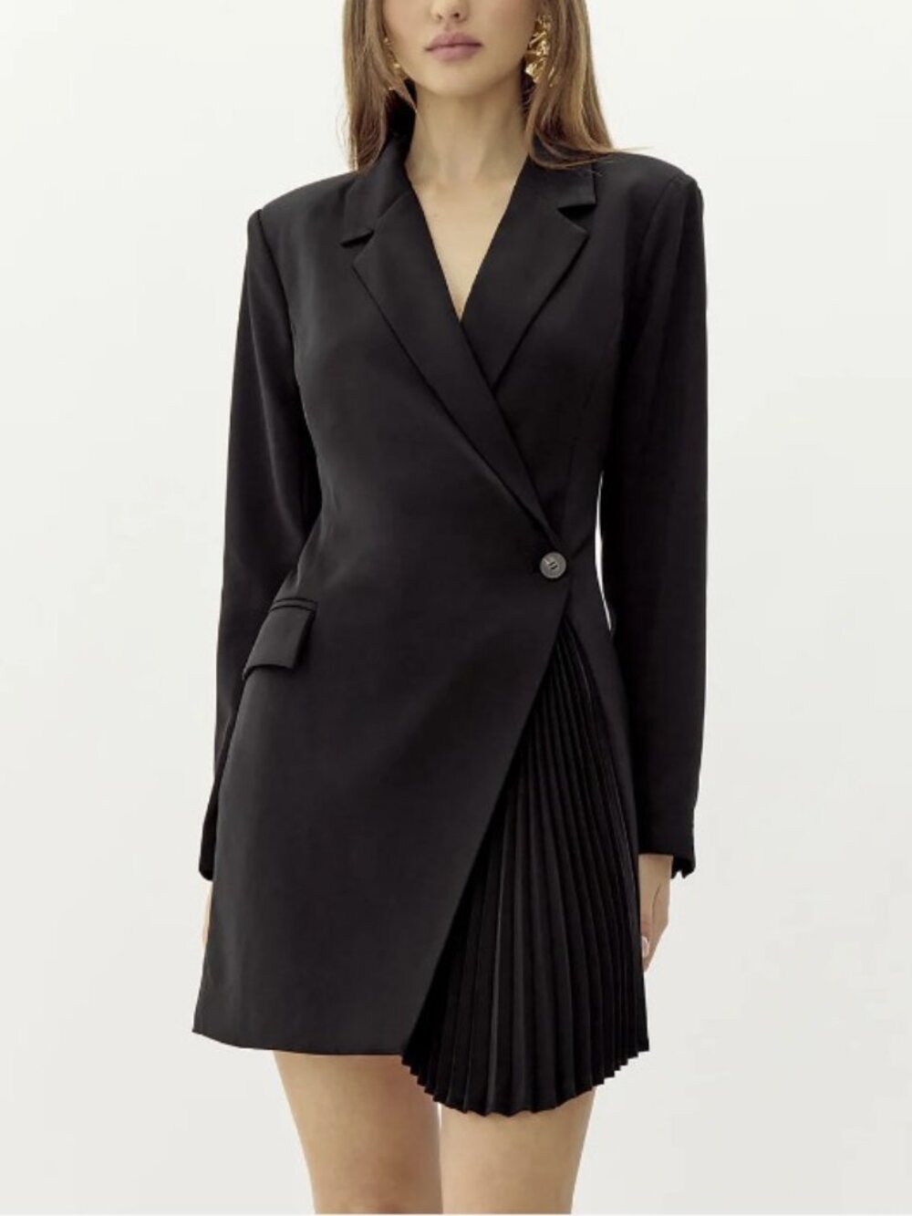 Adelyn Rae Felicia Pleated Front Blazer Dress Size XS Black Shoulder Pads
